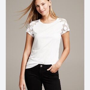 Navy Blue Polka Dot Sleeve Banana Republic Top Sz S